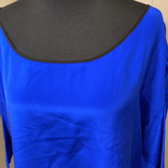Robert Rodriguez 10 Blue/Black Cropped Sleeve 100% Silk Wide Neck - Picture 2 of 7
